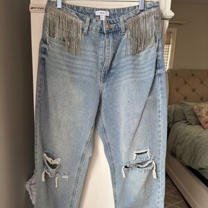 Forever 21 Blue Boyfriend Jeans Distressed Relaxed Fit